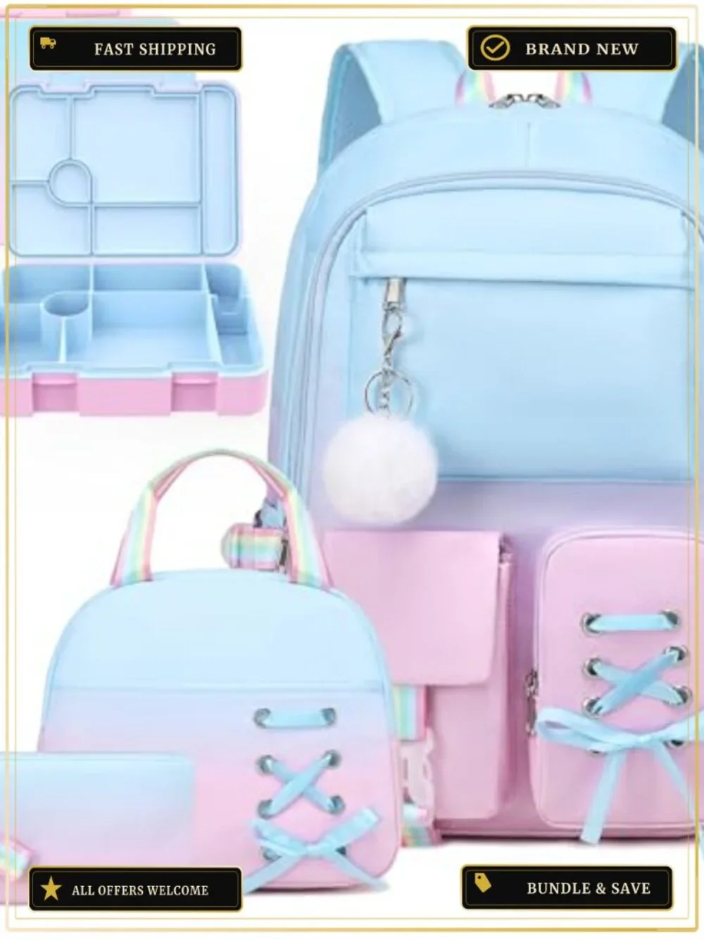 Girls Backpack with Bento Lunch Box Set, School Bag Bookbag with Insulated